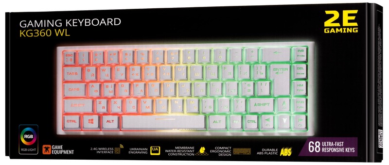 Игровая клавиатура 2E GAMING KG360 RGB 68key WL Ukr (White) 2E-KG360UWT фото