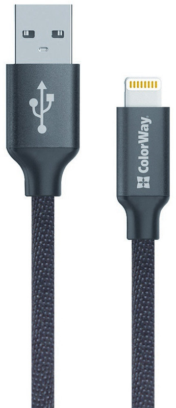 Кабель USB - Lightning ColorWay 2.1А 1m Black (CW-CBUL004-BK) фото
