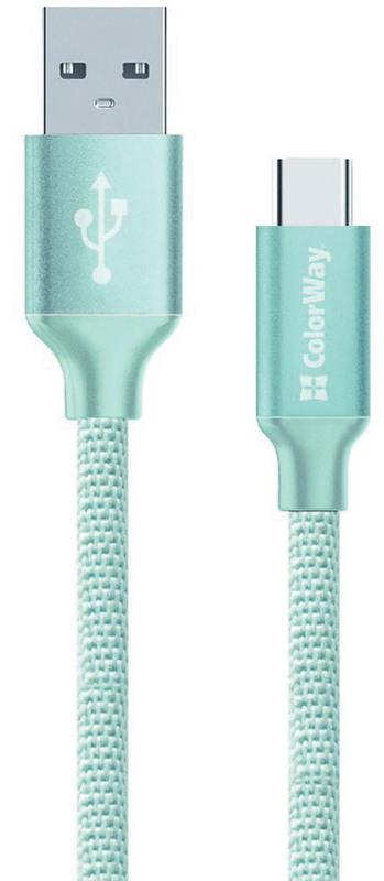 Кабель USB - USB-C ColorWay 2.1А 1m Mint (CW-CBUC003-MT) фото