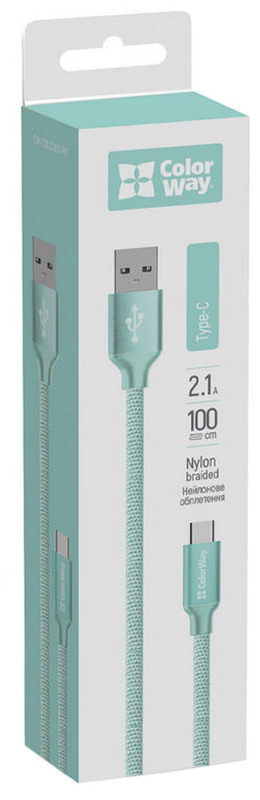 Кабель USB - USB-C ColorWay 2.1А 1m Mint (CW-CBUC003-MT) фото