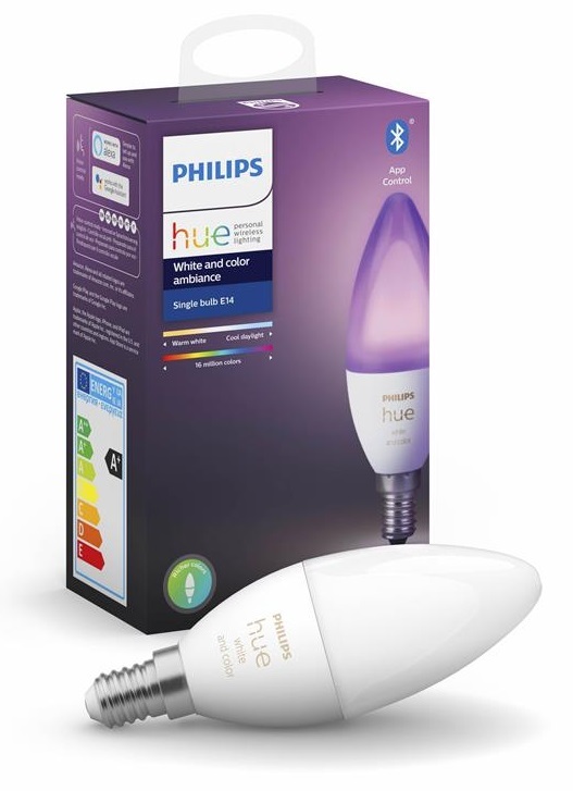 Розумна лампа Philips Hue E14, 5.3W(40Вт), 2000K-6500K, Color, Bluetooth, з димером 929002294209 фото