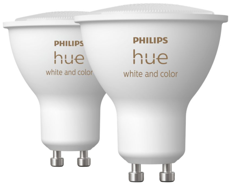 Лампа розумна Philips Hue GU10, 5.7W(50Вт), 2000K-6500K, RGB, ZigBee, Bluetooth, з димером, 2 шт 929001953120 фото