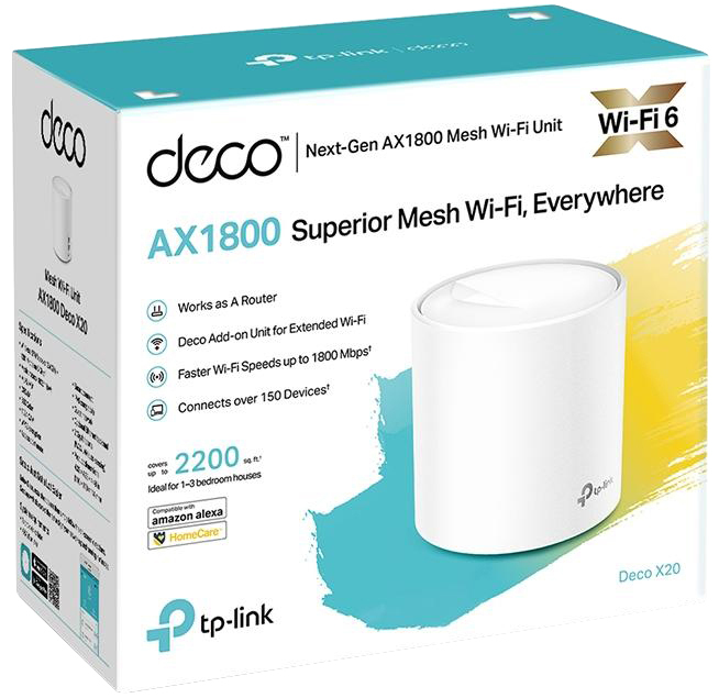 Iнтернет роутер TP-Link Deco X20 (1-pack) Wi-Fi 6 (2.4Gz/5Gz) 574+1201Мбіт/с фото