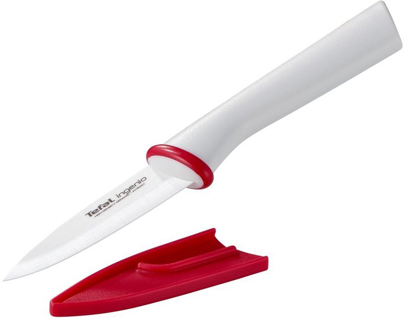 Кухонний ніж для чищення овочів Tefal Ingenio Ceramic White, довжина леза 8 см, кераміка, чохол K1530314 - фото - №0