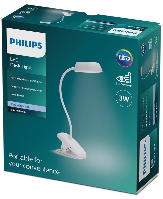Лампа настільна з акумулятором Philips LED Donutclip, 3w, 4000K, 1200mAh (White) фото