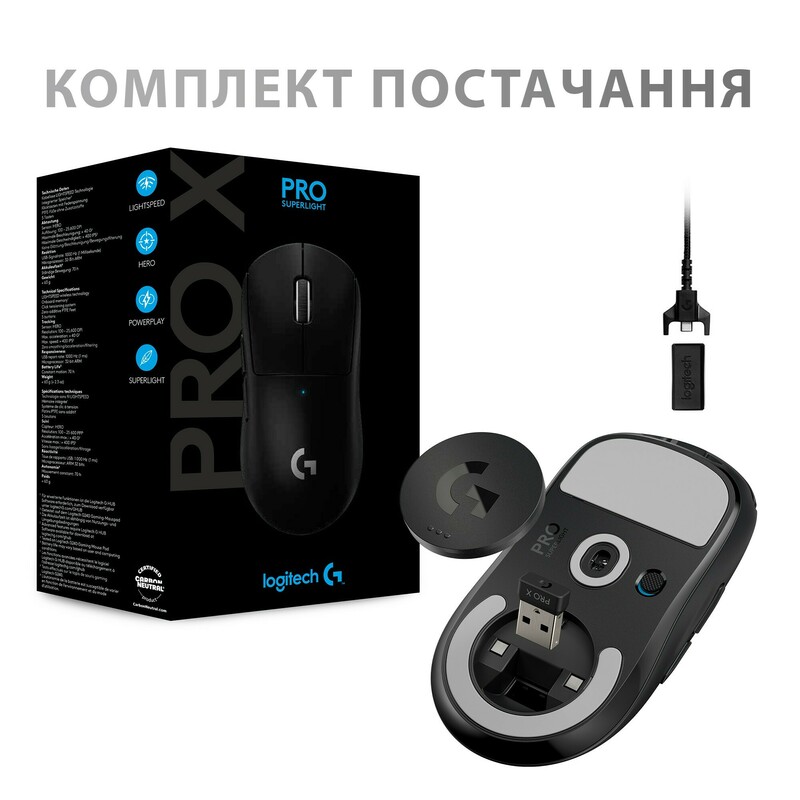 Миша ігрова Logitech PRO X Superlight Wireless Gaming Mouse (Black) 910-005880 фото