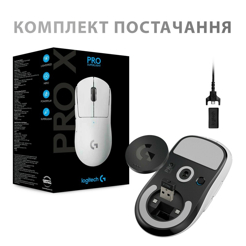 Миша ігрова Logitech PRO X Superlight Wireless Gaming Mouse (White) 910-005942 фото