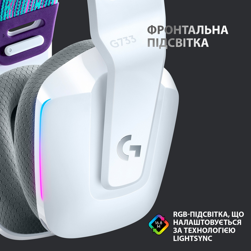 Игровая гарнитура Logitech G733 Lightspeed Wireless RGB Gaming Headset (White) 981-000883 фото