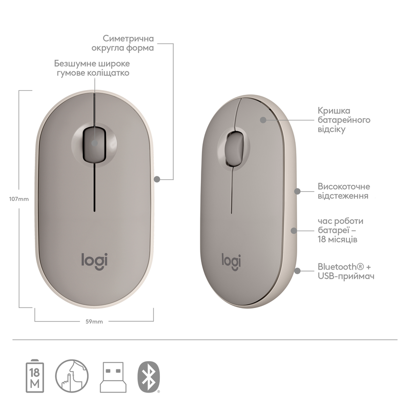 Миша Logitech Wireless M350 (Sand) 910-006751 - фото - №5