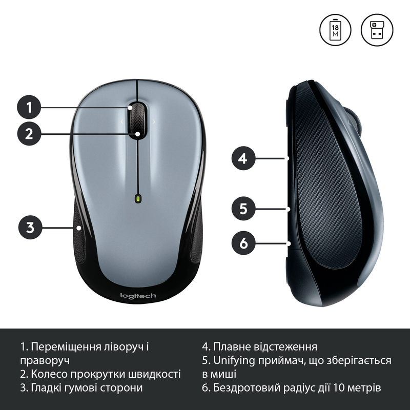 Миша Logitech Wireless M325s (Light Silver) 910-006813 - фото - №5
