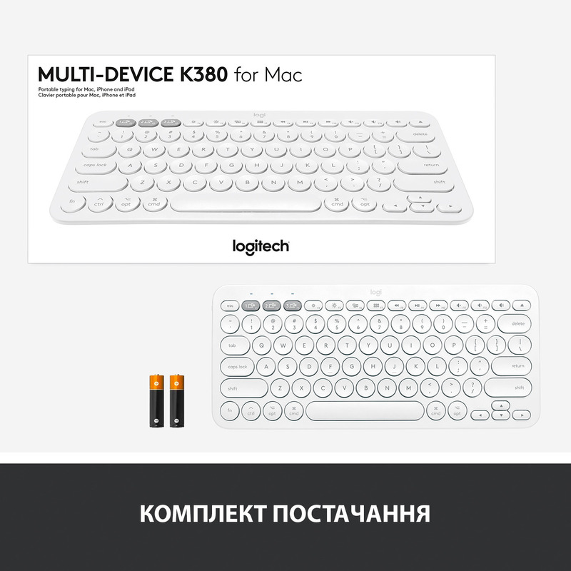 Клавиатура Logitech K380 UA For Mac Bluetooth (White) 920-010407 фото