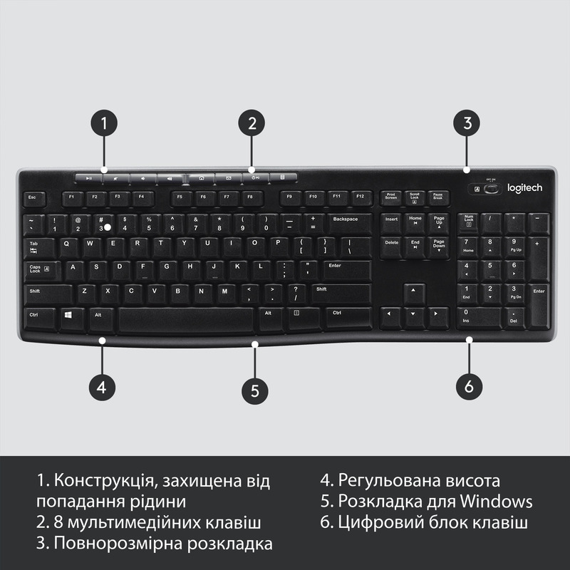 Клавiатура Logitech K270 UA Wireless (Black) 920-003738 фото