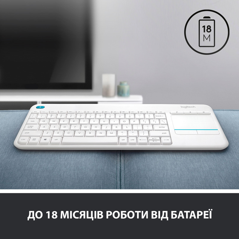 Клавiатура Logitech K400 Touch Plus UA Wireless (White) 920-007146 - фото - №6
