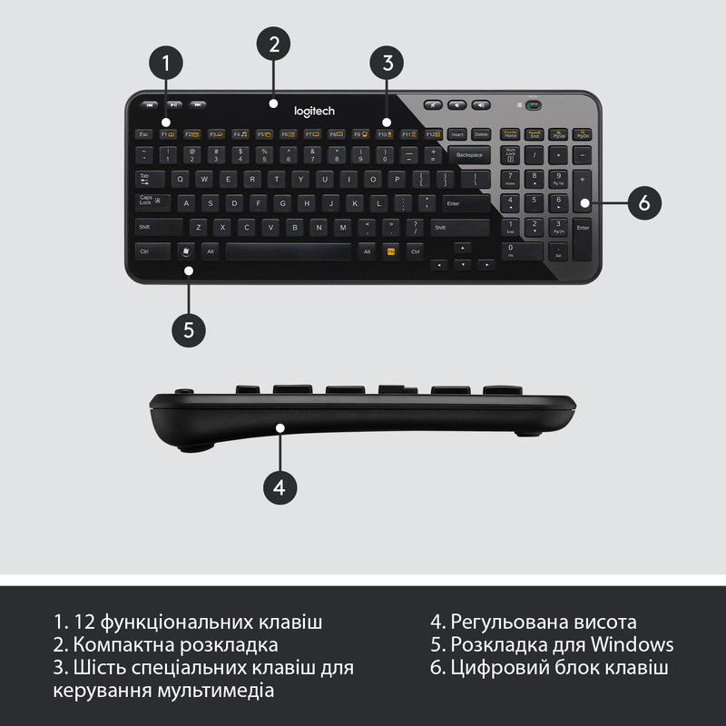 Клавiатура Logitech K360 UA Wireless (Black) 920-003080 фото