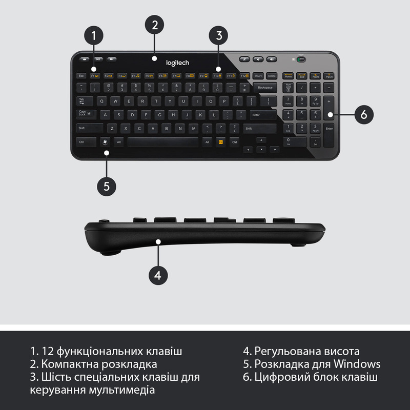Клавiатура Logitech K360 UA Wireless (Black) 920-003080 - фото - №5