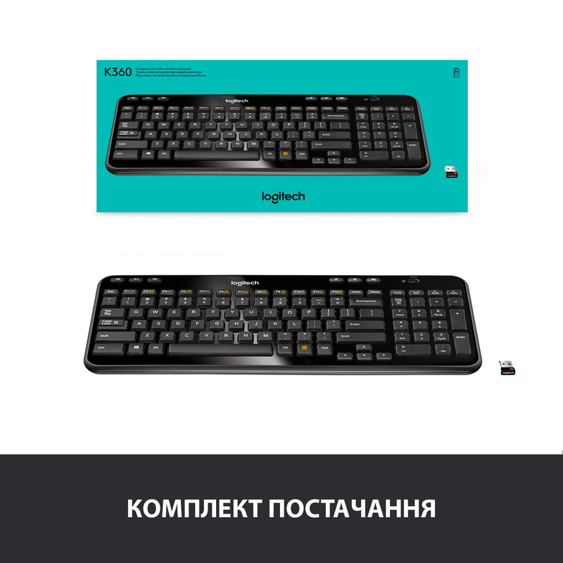 Клавiатура Logitech K360 UA Wireless (Black) 920-003080 - фото - №7