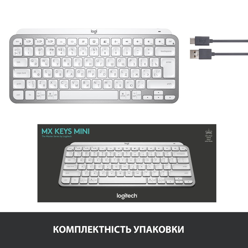 Клавiатура Logitech MX Keys Mini Minimalist Illuminated UA Wireless (Pale Grey) 920-010499 фото