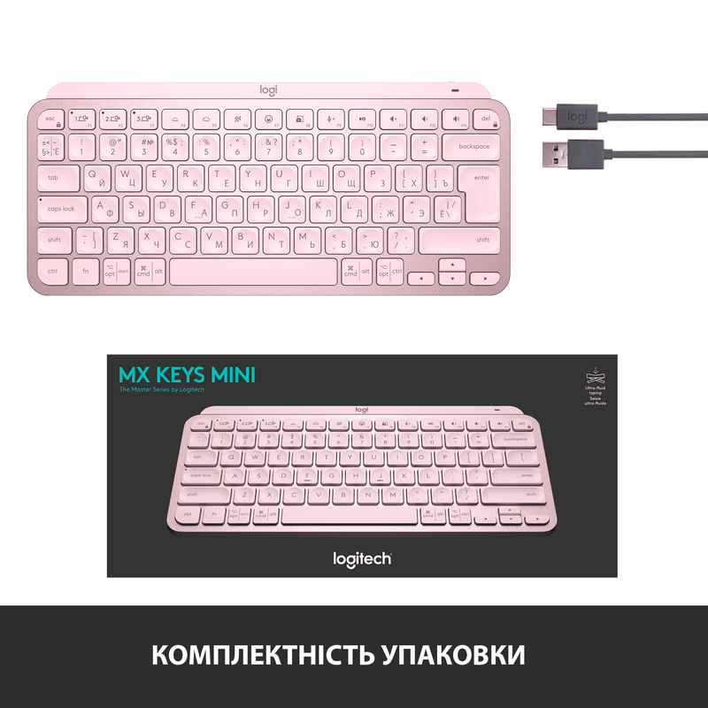 Клавiатура Logitech MX Keys Mini Minimalist Illuminated UA Wireless (Rose) 920-010500 фото