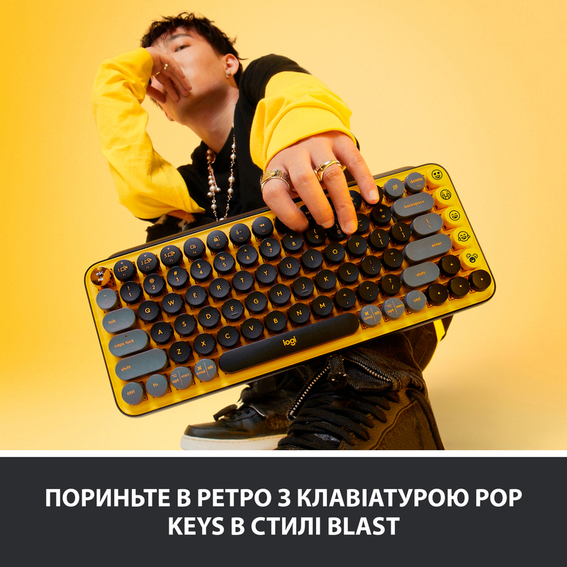 Клавiатура Logitech POP Keys Emoji UA механiчна Wireless (Yellow) 920-010735 фото