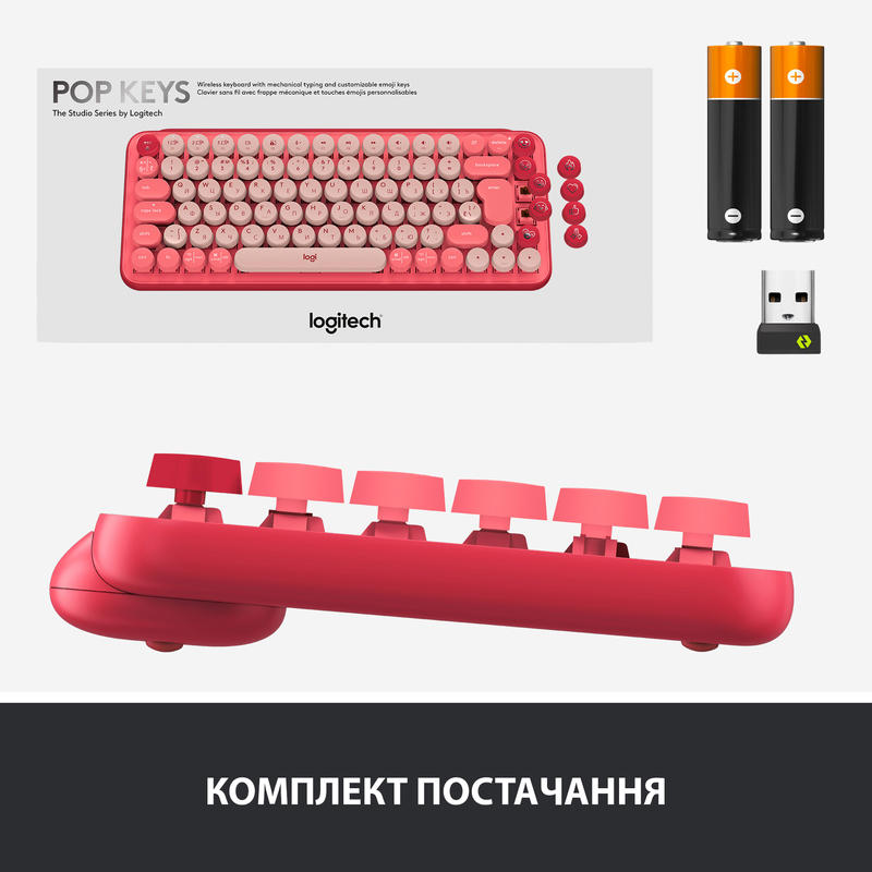 Клавiатура Logitech POP Keys Emoji UA механiчна Wireless (Rose) 920-010737 фото