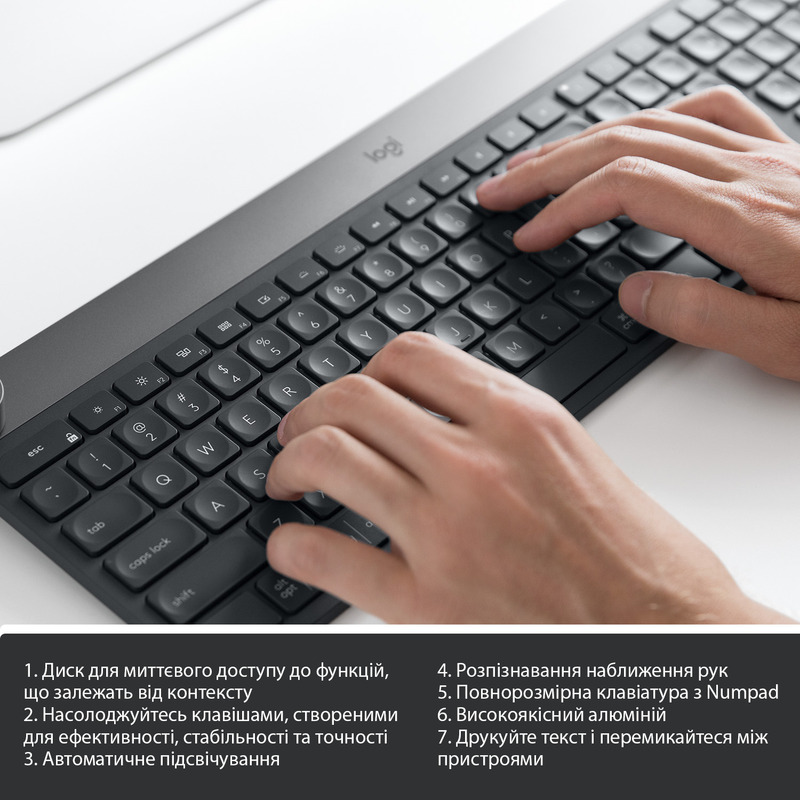 Клавiатура Logitech CRAFT UA USB/Bluetooth (Black) 920-008504 - фото - №4