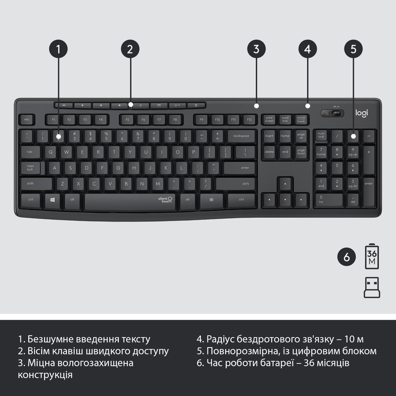 Комплект Logitech MK295 Silent UA Wireless (Graphite) 920-009800 фото