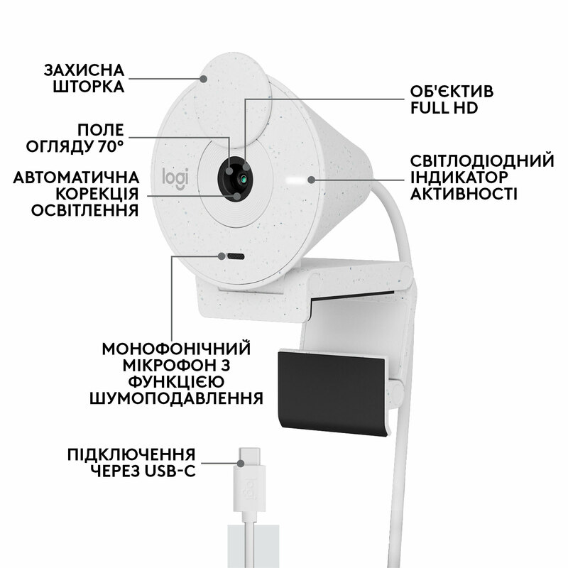 Камера для стрімінгу Logitech BRIO 300 FHD White (960-001442) фото