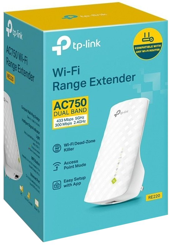 Пiдсилювач Wi-Fi сигналу TP-Link RE220 AC750 300+433Мбит/с фото