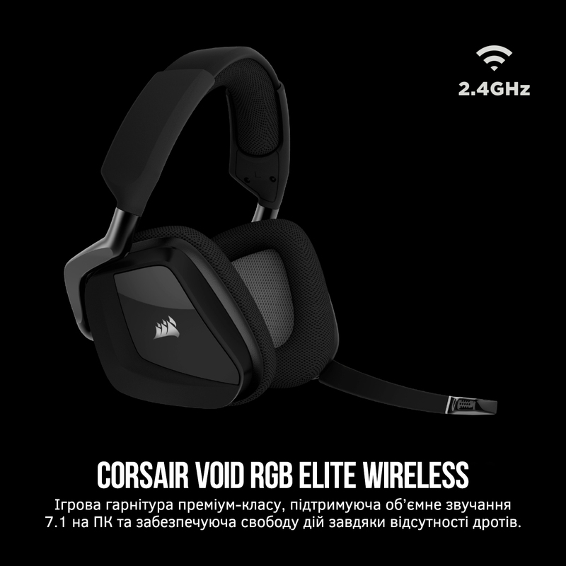Гарнітура ігрова Corsair VOID RGB ELITE Wireless (Carbon) CA-9011201-EU фото
