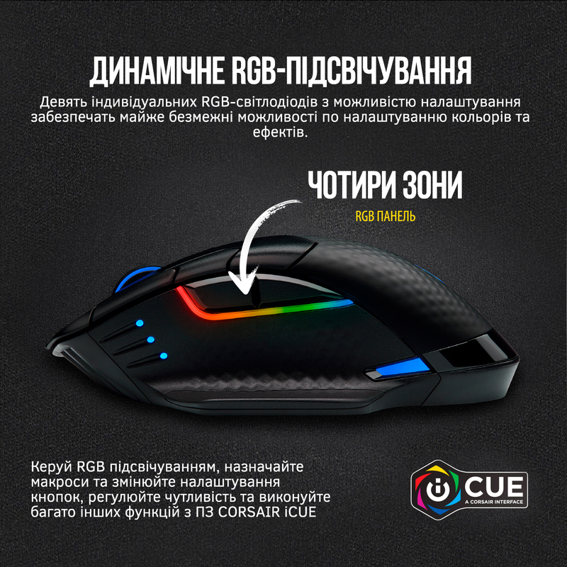 Ігрова комп'ютерна миша Corsair DARK CORE RGB PRO Wireless (Black) CH-9315411-EU фото