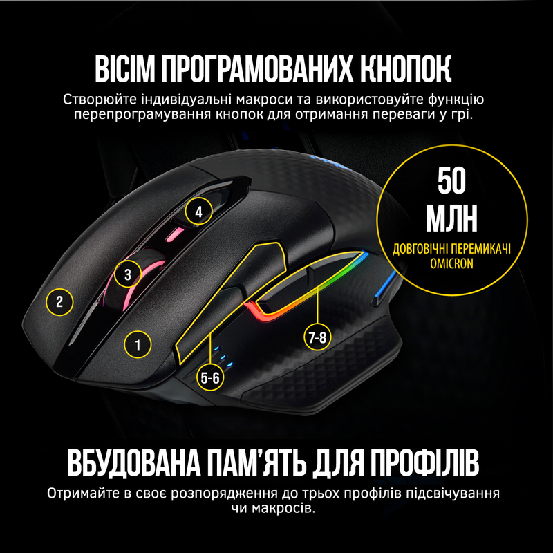 Ігрова комп'ютерна миша Corsair DARK CORE RGB PRO Wireless (Black) CH-9315411-EU фото