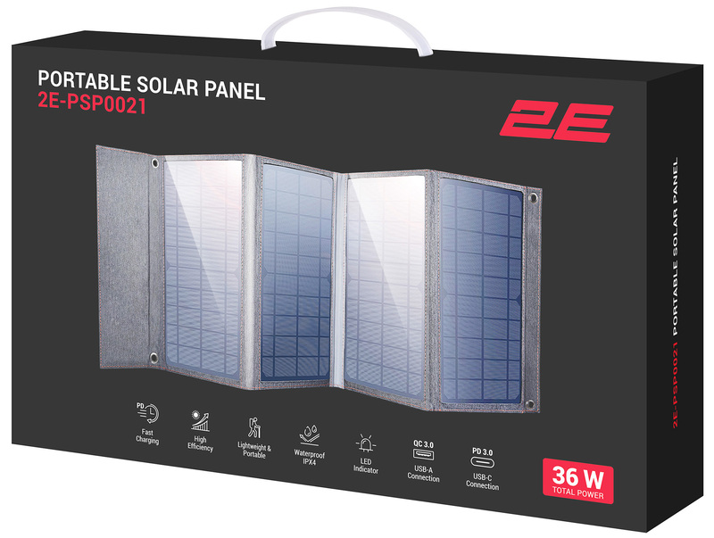 Портативна сонячна панель 2E 36 Вт, USB-С 20 Вт, USB-A 18 Вт. фото