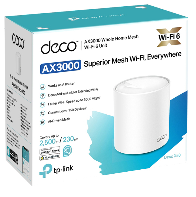 Iнтернет роутер TP-Link Deco X50 (1-pack) Wi-Fi 6 (2.4Gz/5Gz) 574+2402Мбит/с фото