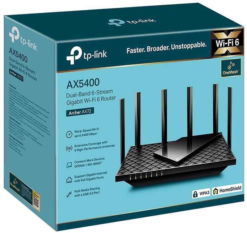 Iнтернет роутер TP-Link Archer AX72 Wi-Fi 6 (2.4Gz/5Gz) 574+4804Мбит/с фото