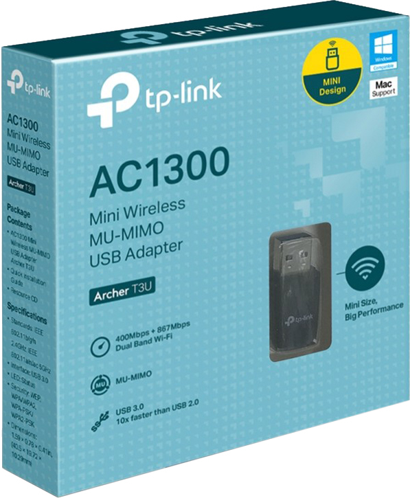 Wi-Fi-USB адаптер TP-Link Archer Archer T3U Nano AC1300 400+867Мбіт/с фото