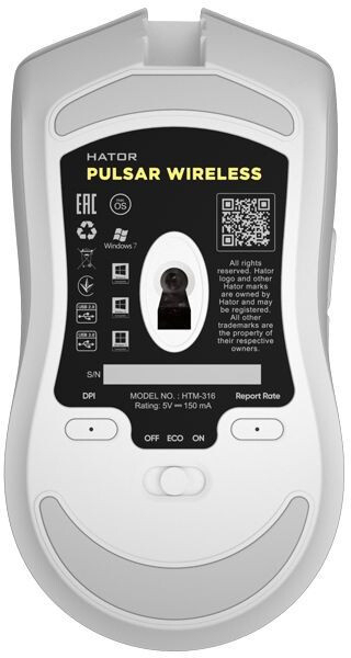 Игровая мышь HATOR Pulsar Wireless (HTM-316) White фото