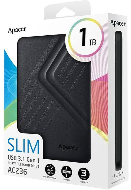Зовнiшнiй HDD Apacer AC236 1Tb 2.5" USB 3.1 чорний фото