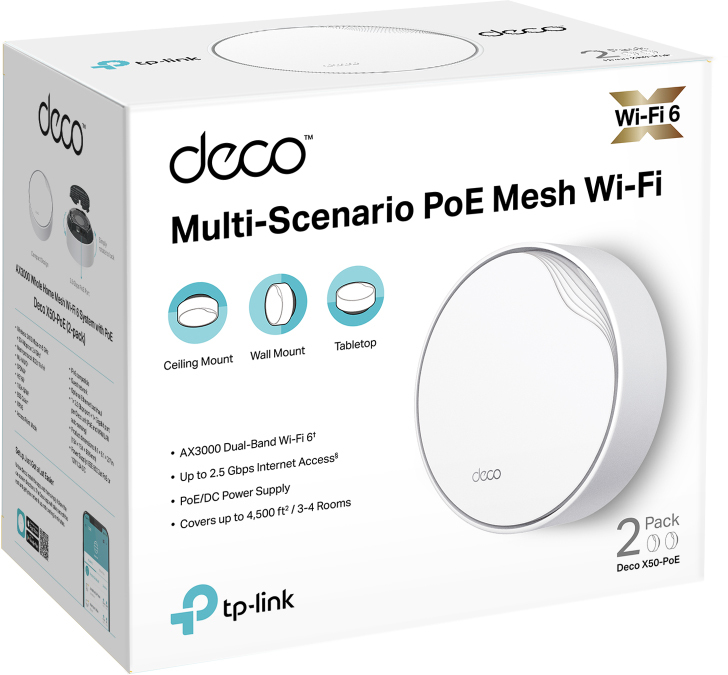 Iнтернет роутер TP-Link Deco Deco X50-PoE (2-pack) Wi-Fi 6 (2.4Gz/5Gz) 574+2402 Міит/с фото