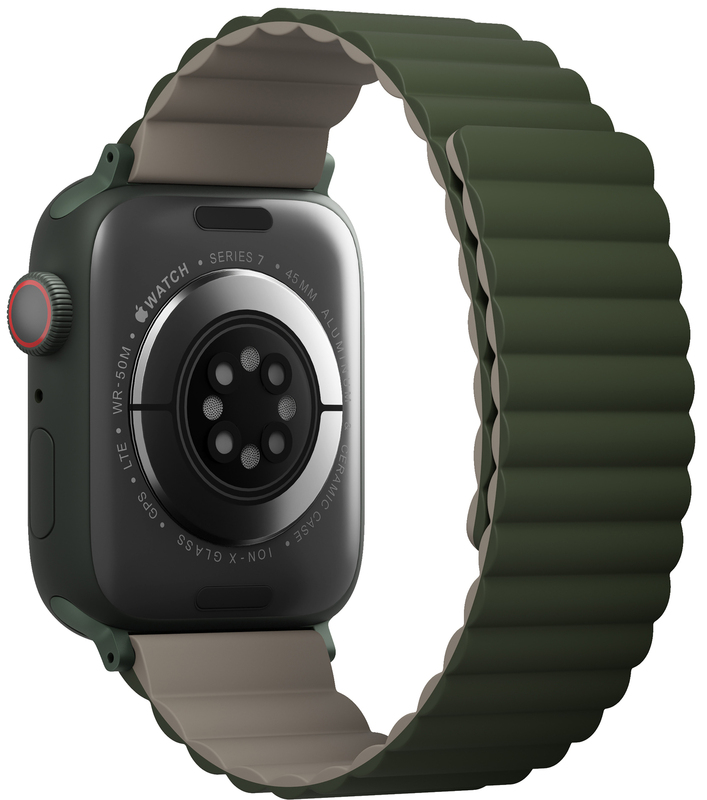 Ремінець Apple Watch Strap 49/45/44/42 mm Uniq Revix Reversible Magnetic Moss (Green/Tan) фото