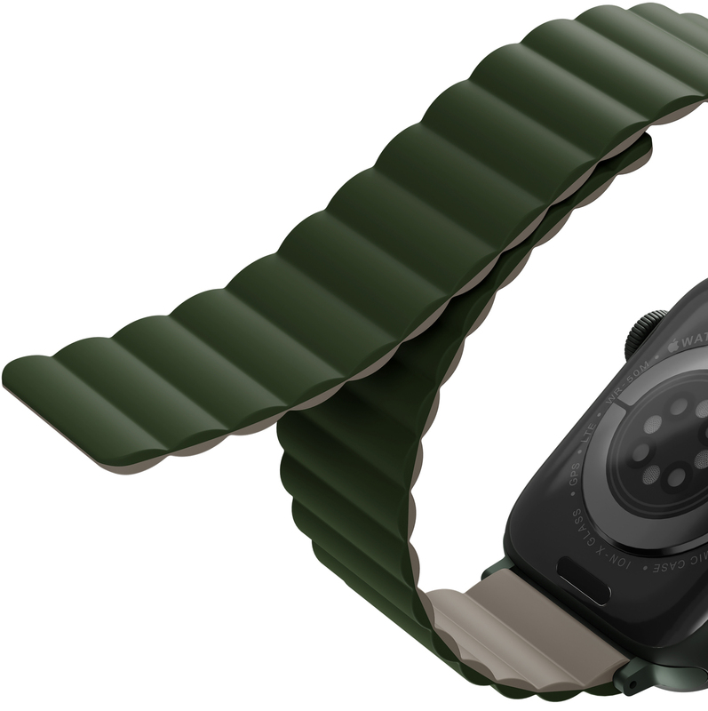 Ремінець Apple Watch Strap 49/45/44/42 mm Uniq Revix Reversible Magnetic Moss (Green/Tan) фото