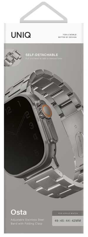 Ремінець Apple Watch Steel Strap With Self-Adjustable Links 49/45/44/42mm Uniq Osta Titanium (Silver) фото