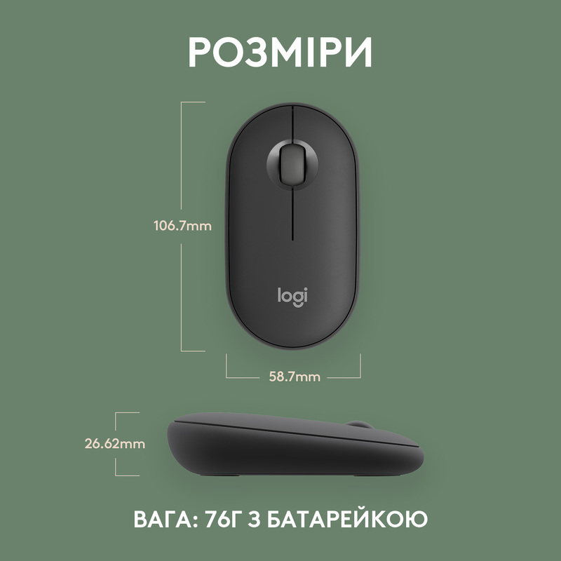 Мышь Logitech Pebble Mouse 2 M350s Wireless (Graphite) 910-007015 фото
