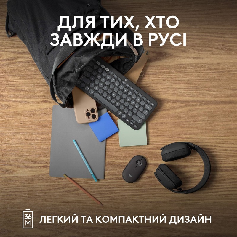 Клавiатура Logitech Pebble Keys 2 K380s UA Bluetooth (Graphite) 920-011851 фото