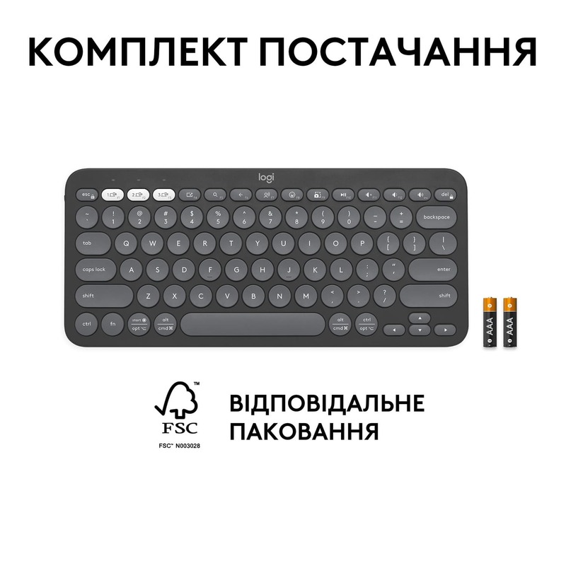 Клавiатура Logitech Pebble Keys 2 K380s UA Bluetooth (Graphite) 920-011851 фото