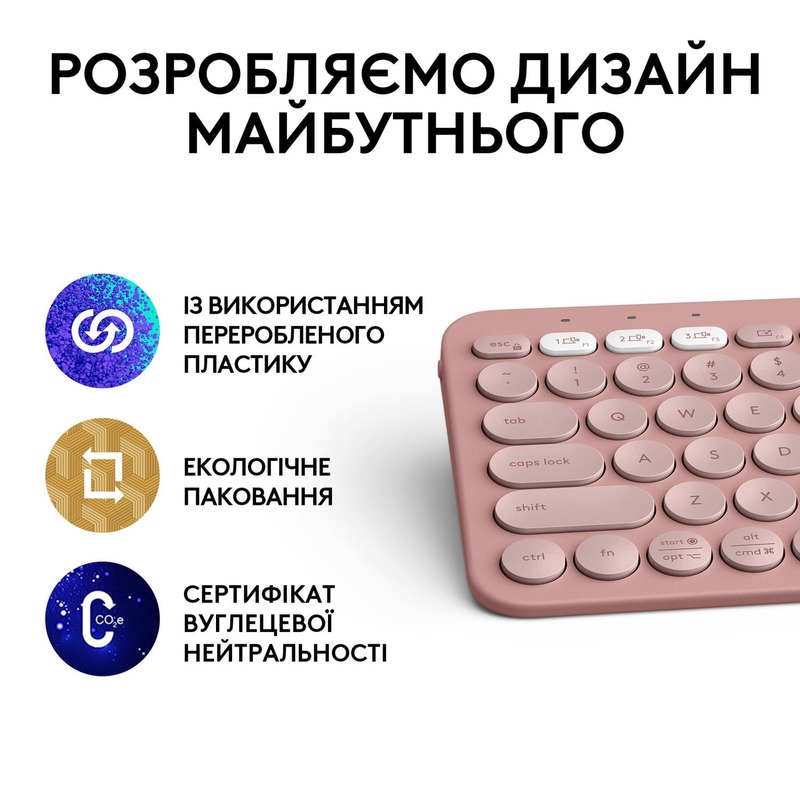Клавiатура Logitech Pebble Keys 2 K380s UA Bluetooth (Pink) 920-011853 фото