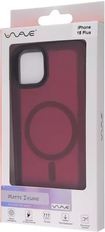 Чeхол для iPhone 15 Plus WAVE Matte Insane Case with MagSafe (dark red) фото