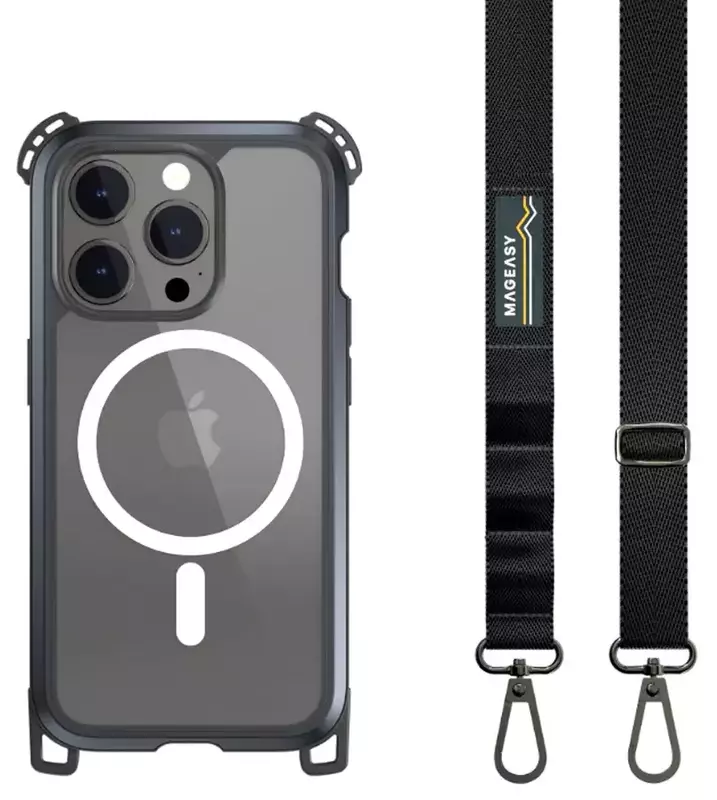 Чохол для iPhone 15 Pro MAGEASY Odyssey Ultra M + Strap Black (MPH56P162EC23) - фото - №0