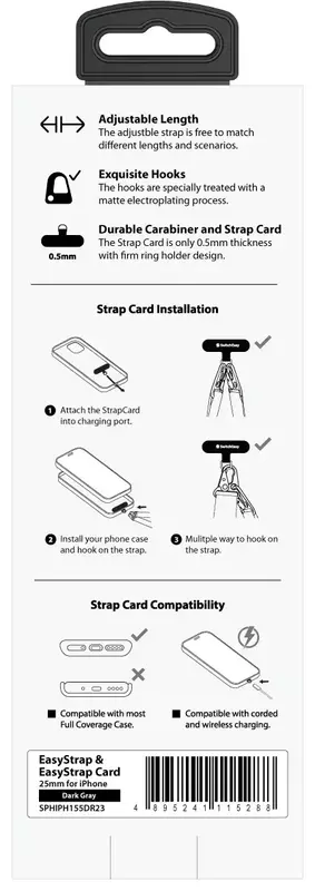 Ремінець SwitchEasy Easy Strap + Easy Strap Card - 25mm для iPhone (Темно-сірий) SPHIPH155DR23 фото