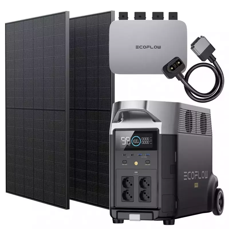 Комплект енергонезалежності EcoFlow PowerStream - мікроінвертор 600W + зарядна станція Delta Pro + 2 x 400W стаціонарні сонячні панелі фото