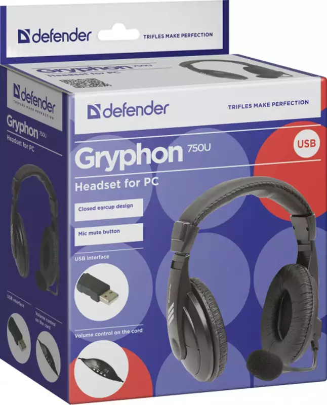 Навушники Defender Gryphon 750U (Black) 63752 фото
